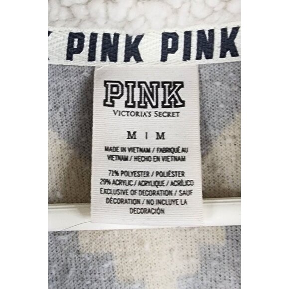 Victorias Secret Pink Sweater Womens Medium Blue White Fair Isle 1/4 Zip Sherpa - Picture 3 of 10